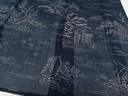 平和屋着物＊夏物　訪問着　紗紬　風景文　松竹梅　正絹　逸品　CABI3925xi