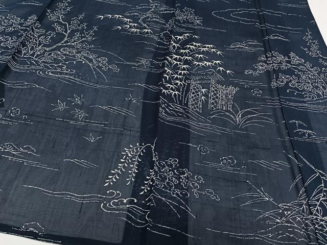 平和屋着物＊夏物　訪問着　紗紬　風景文　松竹梅　正絹　逸品　CABI3925xi