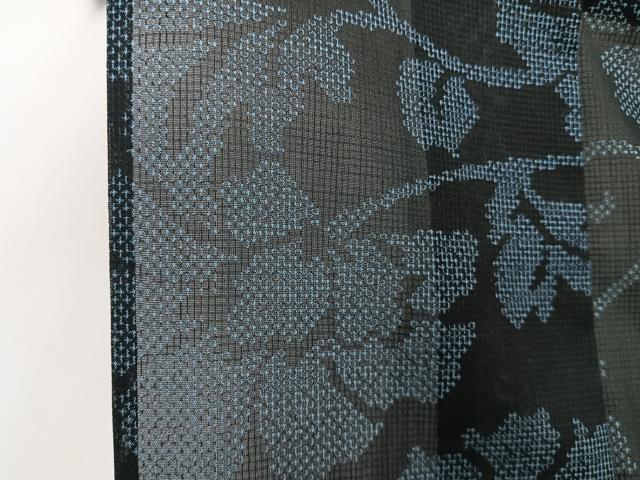 平和屋着物＊夏物　小紋　紗　更紗花唐草文　黒地　洗える着物　CABI3926xi