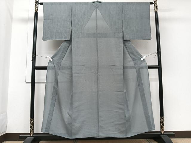 平和屋着物＊夏物　洗える最高級着物　＜英＞はなぶさ謹製　色無地　縞紋紗　湊鼠色　洗える着物　CABI3934xi