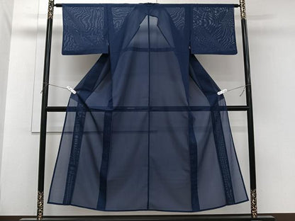 平和屋着物＊夏物　色無地　絽　留紺色　洗える着物　CABI3938xi