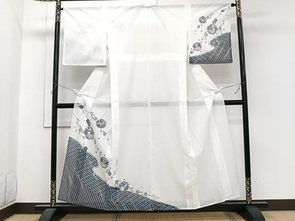平和屋着物＊夏物　訪問着　絽　流水雪輪花蝶文　洗える着物　CABI3939xi