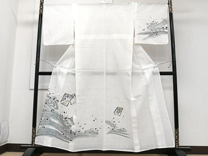 平和屋着物＊夏物　訪問着　紗　手描き　色紙立波文　金彩　洗える着物　CABI3942xi