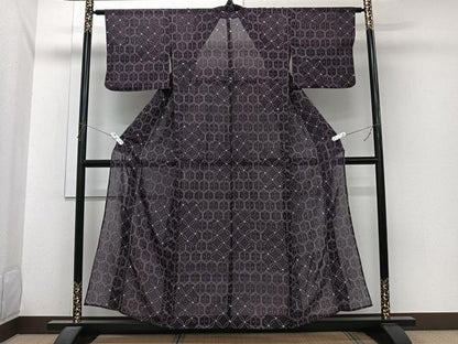 平和屋着物＊夏物　小紋　紗　亀甲文　洗える着物　CABI3949xi