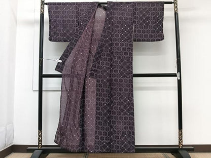 平和屋着物＊夏物　小紋　紗　亀甲文　洗える着物　CABI3949xi