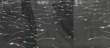 平和屋着物＊夏物　小紋　絽　芝草文　黒地　洗える着物　CABI3952xi