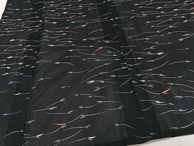 平和屋着物＊夏物　小紋　絽　芝草文　黒地　洗える着物　CABI3952xi