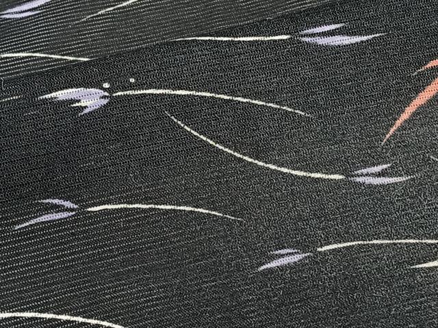 平和屋着物＊夏物　小紋　絽　芝草文　黒地　洗える着物　CABI3952xi