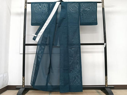 平和屋着物＊夏物　色無地　絽　高麗納戸色　洗える着物　CABI3953xi