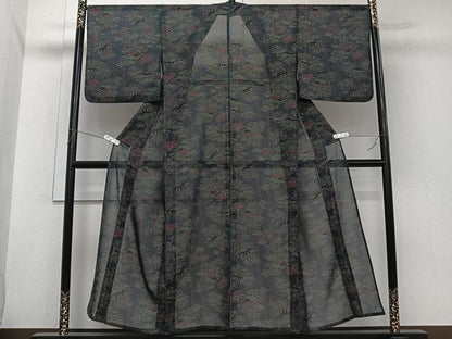 平和屋着物＊夏物　小紋　紗　笹竹文　洗える着物　CABI3956xi