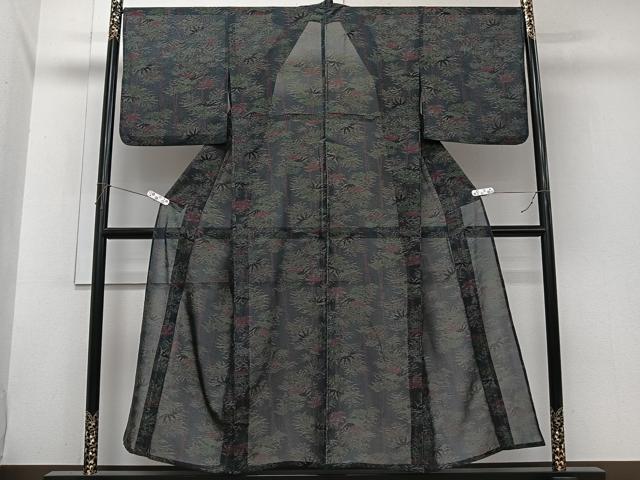 平和屋着物＊夏物　小紋　紗　笹竹文　洗える着物　CABI3956xi