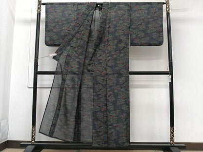 平和屋着物＊夏物　小紋　紗　笹竹文　洗える着物　CABI3956xi