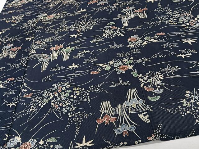 平和屋着物＊夏物　小紋　絽　片輪車流水草花文　正絹　逸品　CABI3960xi