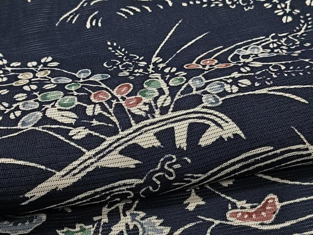 平和屋着物＊夏物　小紋　絽　片輪車流水草花文　正絹　逸品　CABI3960xi