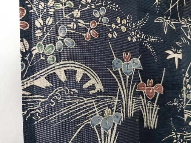 平和屋着物＊夏物　小紋　絽　片輪車流水草花文　正絹　逸品　CABI3960xi