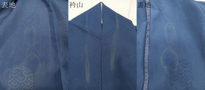平和屋着物＊夏物　色無地　縦絽　青海波丸紋紗　留紺色　正絹　逸品　CABI3963xi