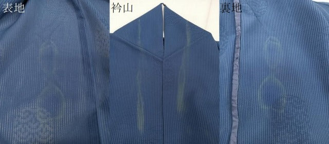 平和屋着物＊夏物　色無地　縦絽　青海波丸紋紗　留紺色　正絹　逸品　CABI3963xi