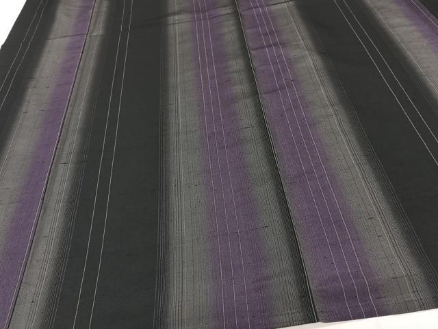 平和屋着物＊夏物　紗紬　間道　黒地　正絹　逸品　CABI3966xi