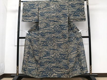 平和屋着物＊夏物　本場阿波藍染　角田智造　小紋　紗紬　絵霞風景文　正絹　逸品　CABI3968xi