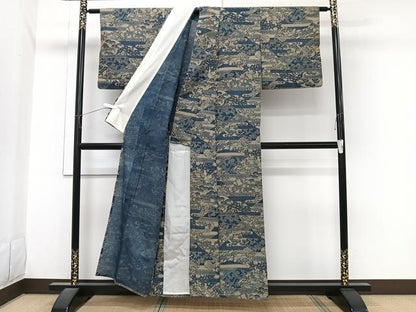 平和屋着物＊夏物　本場阿波藍染　角田智造　小紋　紗紬　絵霞風景文　正絹　逸品　CABI3968xi