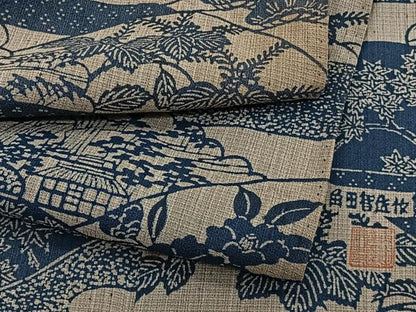平和屋着物＊夏物　本場阿波藍染　角田智造　小紋　紗紬　絵霞風景文　正絹　逸品　CABI3968xi