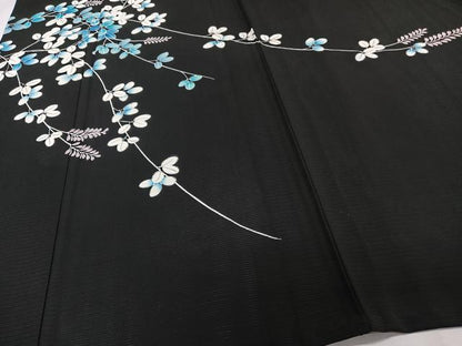 平和屋着物＊夏物　訪問着　絽　枝萩文　黒地　銀彩　正絹　逸品　CABI3973xi