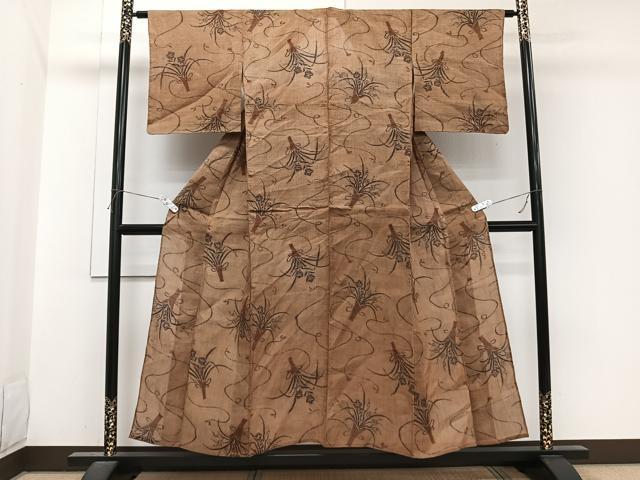 平和屋着物＊夏物　本場小千谷縮　束ね草花文　麻　逸品　CABI3974xi