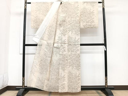 平和屋着物＊夏物　小紋　紗　枝葉文　洗える着物　CABI3975xi