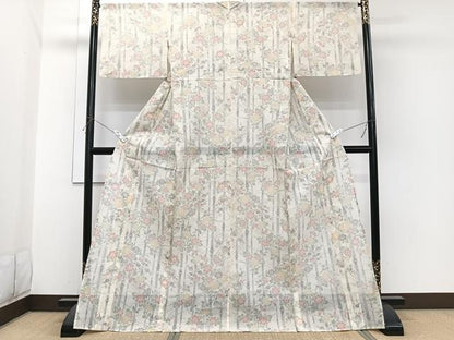 平和屋着物＊夏物　紗紬　竹草花文　正絹　逸品　CABI3976xi