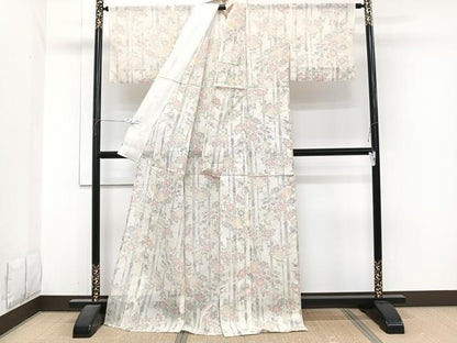 平和屋着物＊夏物　紗紬　竹草花文　正絹　逸品　CABI3976xi