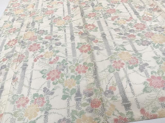 平和屋着物＊夏物　紗紬　竹草花文　正絹　逸品　CABI3976xi