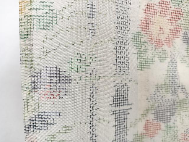 平和屋着物＊夏物　紗紬　竹草花文　正絹　逸品　CABI3976xi