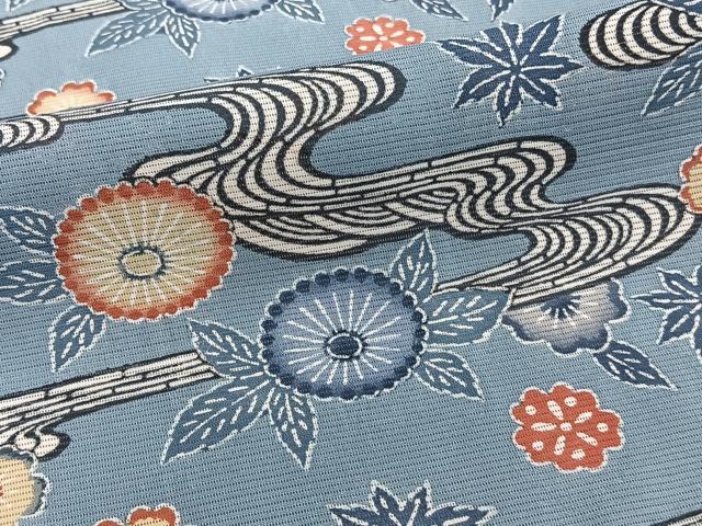 平和屋着物＊夏物　小紋　絽　型染め　流水草花文　正絹　逸品　CABI3980xi