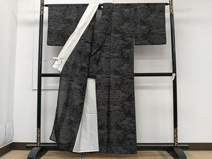 平和屋着物＊夏物　夏結城　100亀甲　雲取り風景花文　正絹　逸品　CABI3981xi