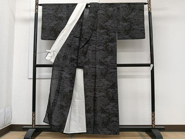 平和屋着物＊夏物　夏結城　100亀甲　雲取り風景花文　正絹　逸品　CABI3981xi