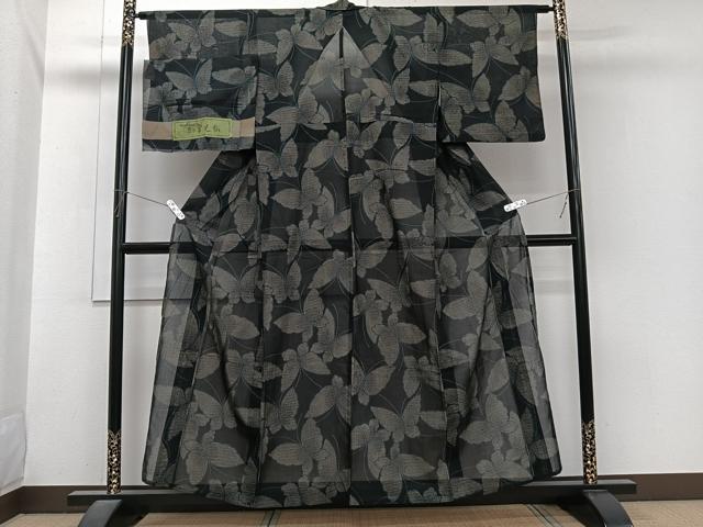 平和屋着物＊夏物　小紋　紗　翠光織　東レシルック　舞蝶文　洗える着物　CABI3982xi