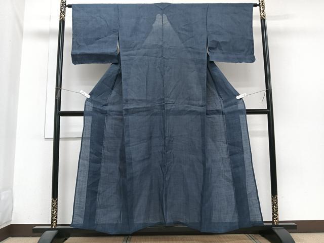 平和屋着物＊夏物　本場小千谷縮　鉄御納戸色　麻　逸品　CABI3983xi