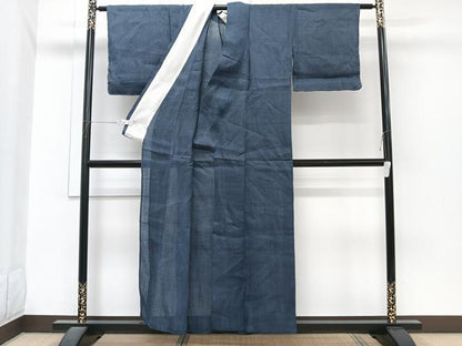 平和屋着物＊夏物　本場小千谷縮　鉄御納戸色　麻　逸品　CABI3983xi