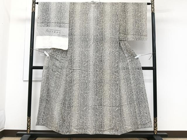 平和屋着物＊夏物　小紋　絽　間道草花文　反端付き　正絹　逸品　CABI3986xi