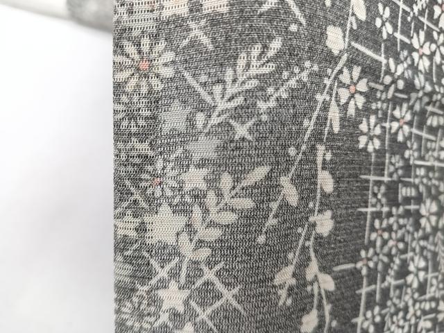 平和屋着物＊夏物　小紋　絽　間道草花文　反端付き　正絹　逸品　CABI3986xi