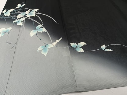 平和屋着物＊夏物　訪問着　絽　草花文　暈し染め　黒地　正絹　逸品　CABI3987xi