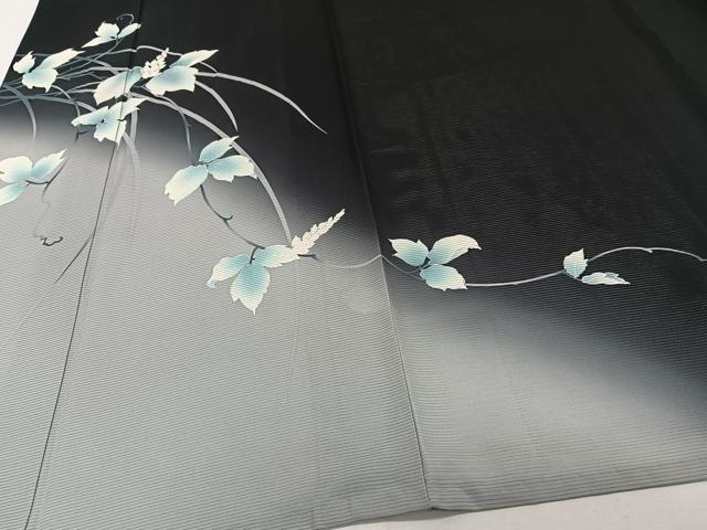 平和屋着物＊夏物　訪問着　絽　草花文　暈し染め　黒地　正絹　逸品　CABI3987xi