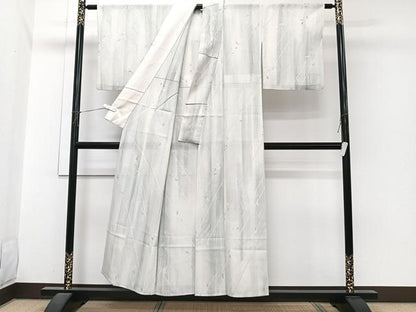 平和屋着物＊夏物　小紋　絽　枝葉文　正絹　逸品　CABI3988xi