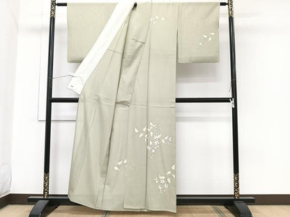 平和屋着物＊夏物　訪問着　絽　駒刺繍　枝草花文　銀彩　三越扱い　正絹　逸品　CABI3989xi