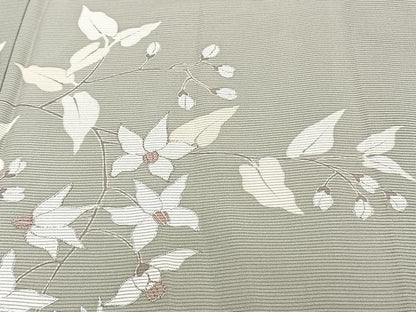 平和屋着物＊夏物　訪問着　絽　駒刺繍　枝草花文　銀彩　三越扱い　正絹　逸品　CABI3989xi