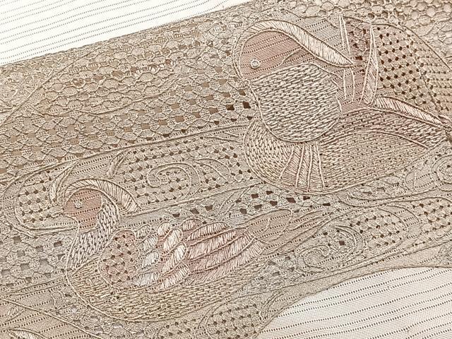 平和屋着物＊中国三大刺繍　スワトウ刺繍　総刺繍　夏物　訪問着　変わり絽　地紙鴛鴦草花文　金彩　正絹　逸品　CABI3990xi