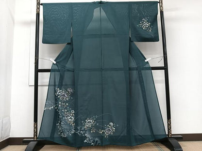 平和屋着物＊夏物　訪問着　絽　手描き　草花シルエット　正絹　逸品　CABI3991xi