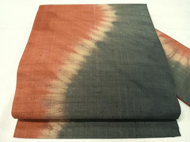 平和屋着物●全通柄　九寸名古屋帯　生紬　絞り　よろけ縞　正絹　逸品　CABI4001vp