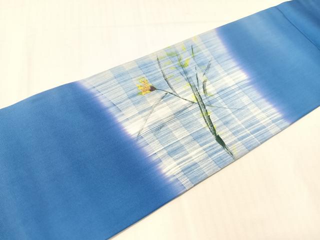平和屋着物●虹色創家　本郷大田子　塩瀬　九寸名古屋帯　手描き　草花文　正絹　逸品　CABI4006vp