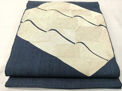 平和屋着物●本場結城紬　重要無形文化財　八寸名古屋帯　瓦文　正絹　逸品　CABI4009vp